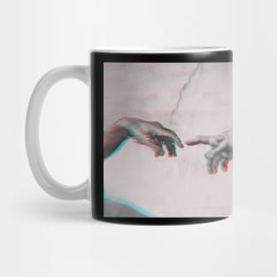 The Creation of Adam in GLITCH - Sistine Chapel near-touching hands of God and Adam Red Colorized Mug